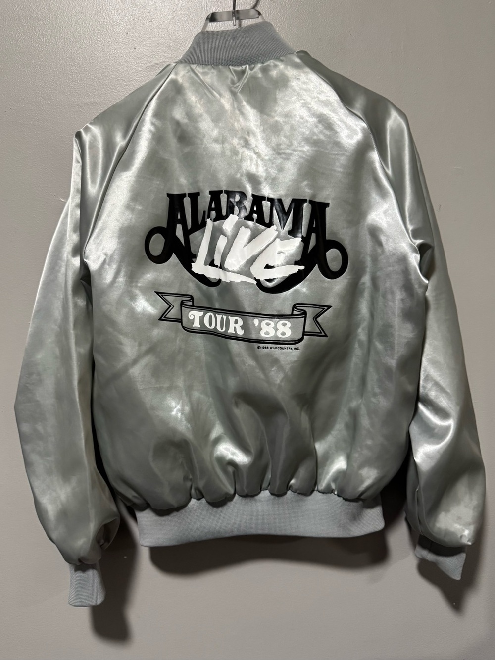 Vintage 1988 Alabama Live Tour Satin Jacket Silver Promo USA Made Medium